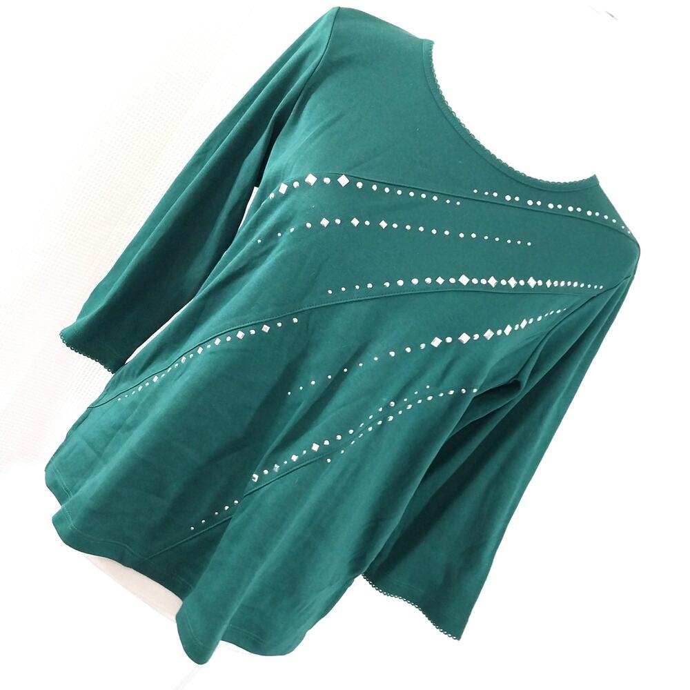 NWT@$54! ALFRED DUNNER! EMERALD GREEN 3/4 SLEEVED, SILVER STUDDED TOP SZ PS - Picture 9 of 9